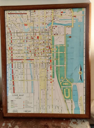 1978 "LOOP MAP Of CHICAGO" published by Geographia Map Co., Inc. copyrighted in MCMLXXVII - Framed (additional photos online) As-Is