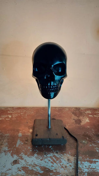 Artist Sculpted Half Skull Art Figurine Table Lamp - As-Is