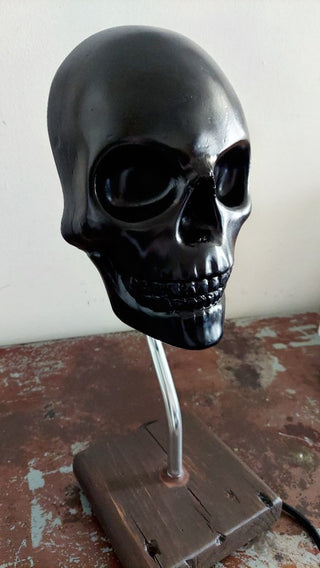 Artist Sculpted Half Skull Art Figurine Table Lamp - As-Is