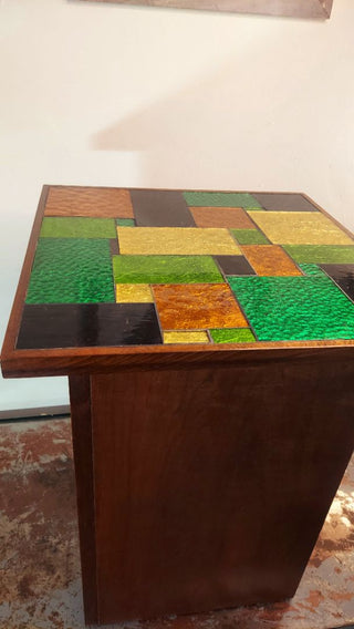 MCM Atomic Georges Briard Glass Foil Mosaic Tile pedestal base occasional side table As-Is