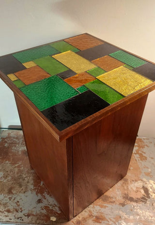 MCM Atomic Georges Briard Glass Foil Mosaic Tile pedestal base occasional side table As-Is