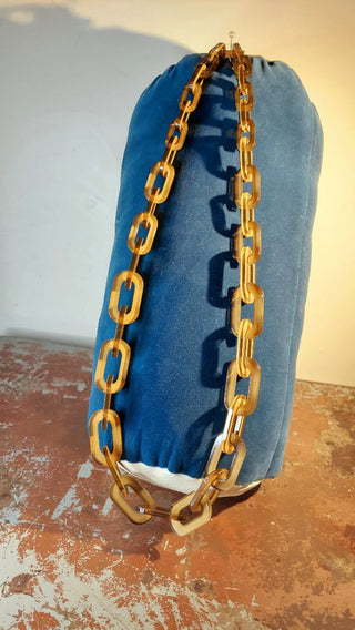 Rara Avis by Iris Apfel "Chained" necklace, tan resin. Designer chunky retro style necklace