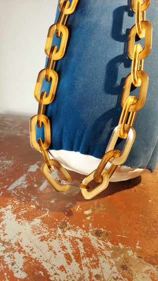 Rara Avis by Iris Apfel "Chained" necklace, tan resin. Designer chunky retro style necklace