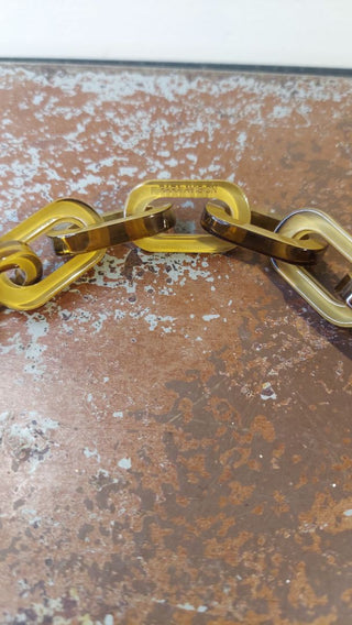 Rara Avis by Iris Apfel "Chained" necklace, tan resin. Designer chunky retro style necklace