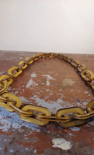 Rara Avis by Iris Apfel "Chained" necklace, tan resin. Designer chunky retro style necklace