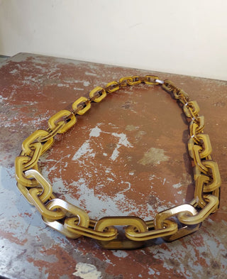 Rara Avis by Iris Apfel "Chained" necklace, tan resin. Designer chunky retro style necklace