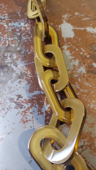 Rara Avis by Iris Apfel "Chained" necklace, tan resin. Designer chunky retro style necklace