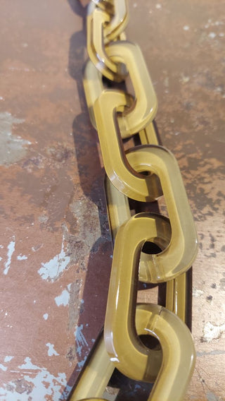 Rara Avis by Iris Apfel "Chained" necklace, tan resin. Designer chunky retro style necklace