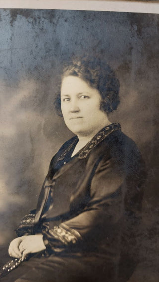 Antique Gelatin Silver Print cabinet card photograph studio portrait "woman - widow in a formal dress" (1900-20)