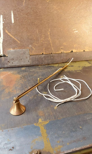Brass Candle Lighter With Bell Flame Snuffer, includes 6 wax light strings