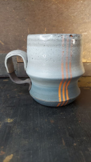Bold Orange Striped Rustic Modern Handmade Studio Artist Handled Mug Cup