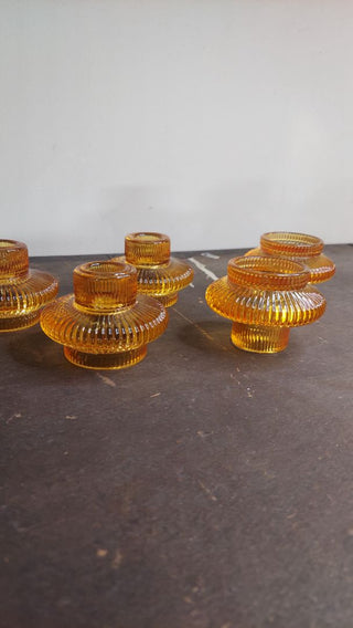 Modern Amber Candle Holder; fits tea lights and taper candles!
