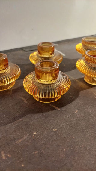 Modern Amber Candle Holder; fits tea lights and taper candles!