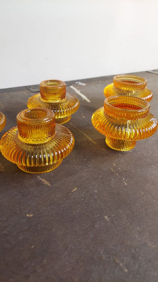 Modern Amber Candle Holder; fits tea lights and taper candles!