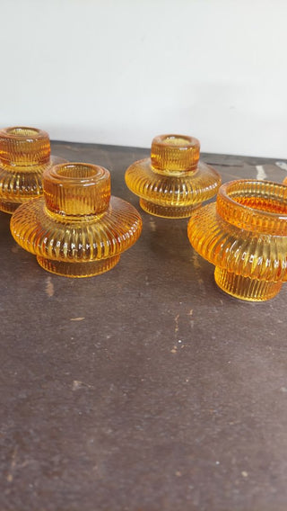 Modern Amber Candle Holder; fits tea lights and taper candles!