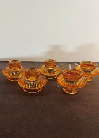 Modern Amber Candle Holder; fits tea lights and taper candles!