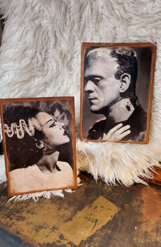 a) Love Story - 1935 Mr and Ms Frankenstein Profile Portraits Print on Wood - Hang me or Frame me