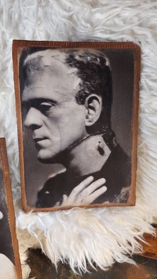 a) Love Story - 1935 Mr and Ms Frankenstein Profile Portraits Print on Wood - Hang me or Frame me