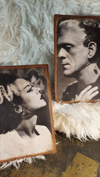 a) Love Story - 1935 Mr and Ms Frankenstein Profile Portraits Print on Wood - Hang me or Frame me