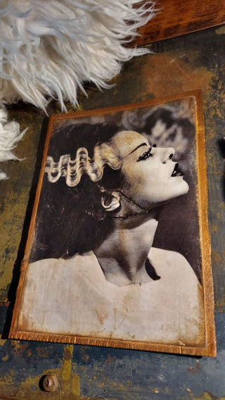 a) Love Story - 1935 Mr and Ms Frankenstein Profile Portraits Print on Wood - Hang me or Frame me