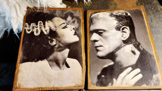 a) Love Story - 1935 Mr and Ms Frankenstein Profile Portraits Print on Wood - Hang me or Frame me