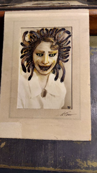 Artist Original overpaint - Medusa's Ghoul Hair Day - Vintage Photograph Drawn over