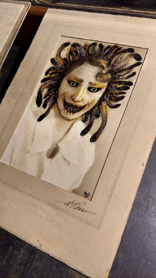 Artist Original overpaint - Medusa's Ghoul Hair Day - Vintage Photograph Drawn over