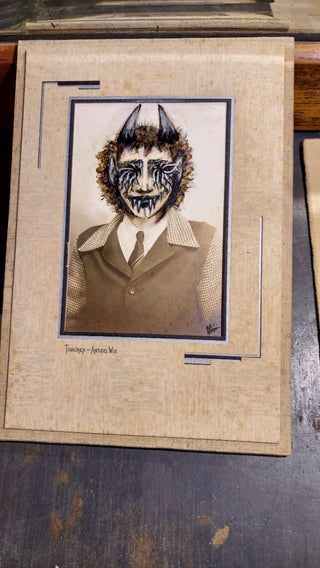 Artist Original overpaint - Demons First Glamour Shot - Vintage Photograph Drawn over