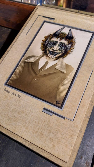 Artist Original overpaint - Demons First Glamour Shot - Vintage Photograph Drawn over