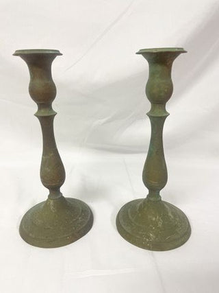 Italian Patina Candle Sticks (Set of 2) Sourced in Umbria, Italy