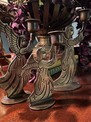 Vintage Medium Brass Angel Candle Holder