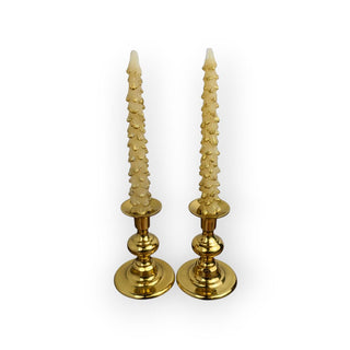 10" Tall Ivory Tree Shaped Tapered Candles with Gold Tips | Unscented | Paraffin Wax