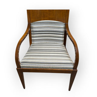 Wood Arm Chair with Striped Upholstered Seat