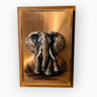 Copper Plaque Wildlife Elephant, 6.5Wx2.5Dx9.5H