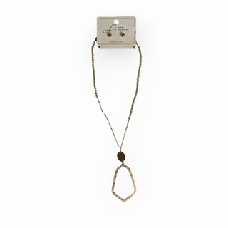 Long Gold and Gray Necklace with Stud Earrings Set