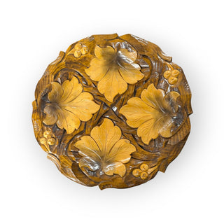 Decorative Wooden Wall-mount Plate with Carved Leaf Detail - 12" Diameter
