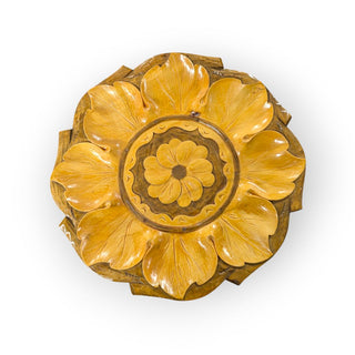 Decorative Wooden Wall-mount Plate with Carved Flower Detail - 13" Diameter