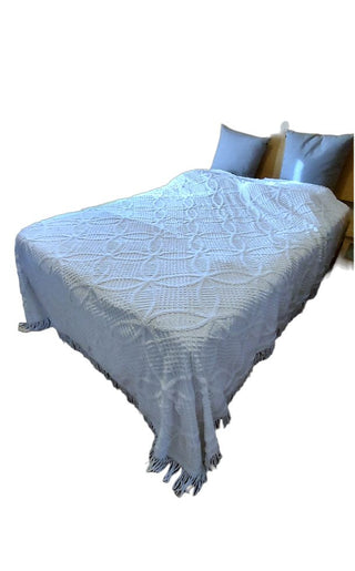 1950s White Chenille Bedspread Queen - Double Size, rings design, by Fashion Manor Pennys