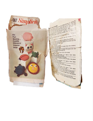 Pink - Frog Pillow made from 1967 Simplicity pattern and vintage cotton fabrics (ASIS)