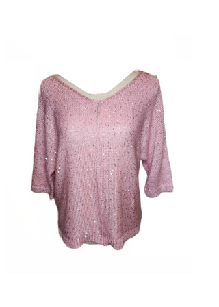 (L) pink sequin sweater 3/4 sleeve by H Halston - Price is Firm