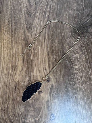 Jayne Long Drop Necklace - Black & Gold