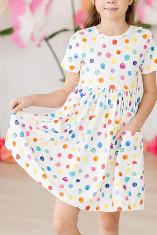 2T Cheerful Polka Dot Short Sleeve Dress with Pockets for Girls