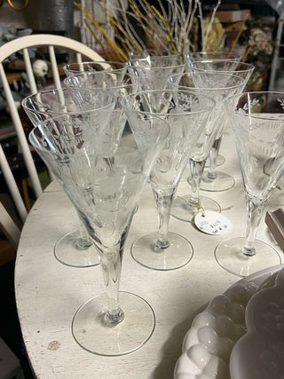 Set of 10 Etched Wine Glasses