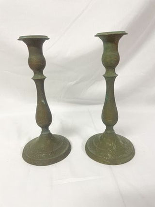 Italian Patina Candle Sticks (Set of 2) Sourced in Umbria, Italy