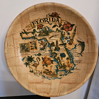 Vintage Florida Souvenir Bamboo Bowl