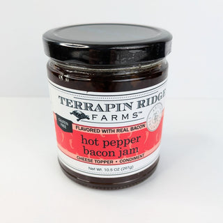 Hot Pepper Bacon Jam by Terrapin Ridge Farms – sweet and savory gourmet spread made with bacon and peppers, perfect for burgers, cheese boards, and appetizers – Gluten-Free, Dairy-Free – JSQ Mercantile, La Grange IL inside Jackson Square Mall