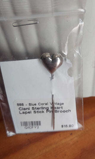 Ciani Signed, Sterling Heart Lapel Stick Pin