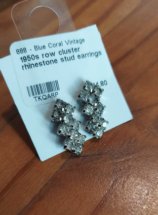1950s row cluster rhinestone stud earrings