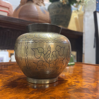 Brass Etched Vase Flower Design - 4"W x 3.5"T