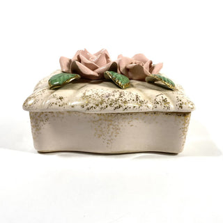Vtg Ceramic Rose Lidded Box Made in Occupied Japan Circa 1945-1952